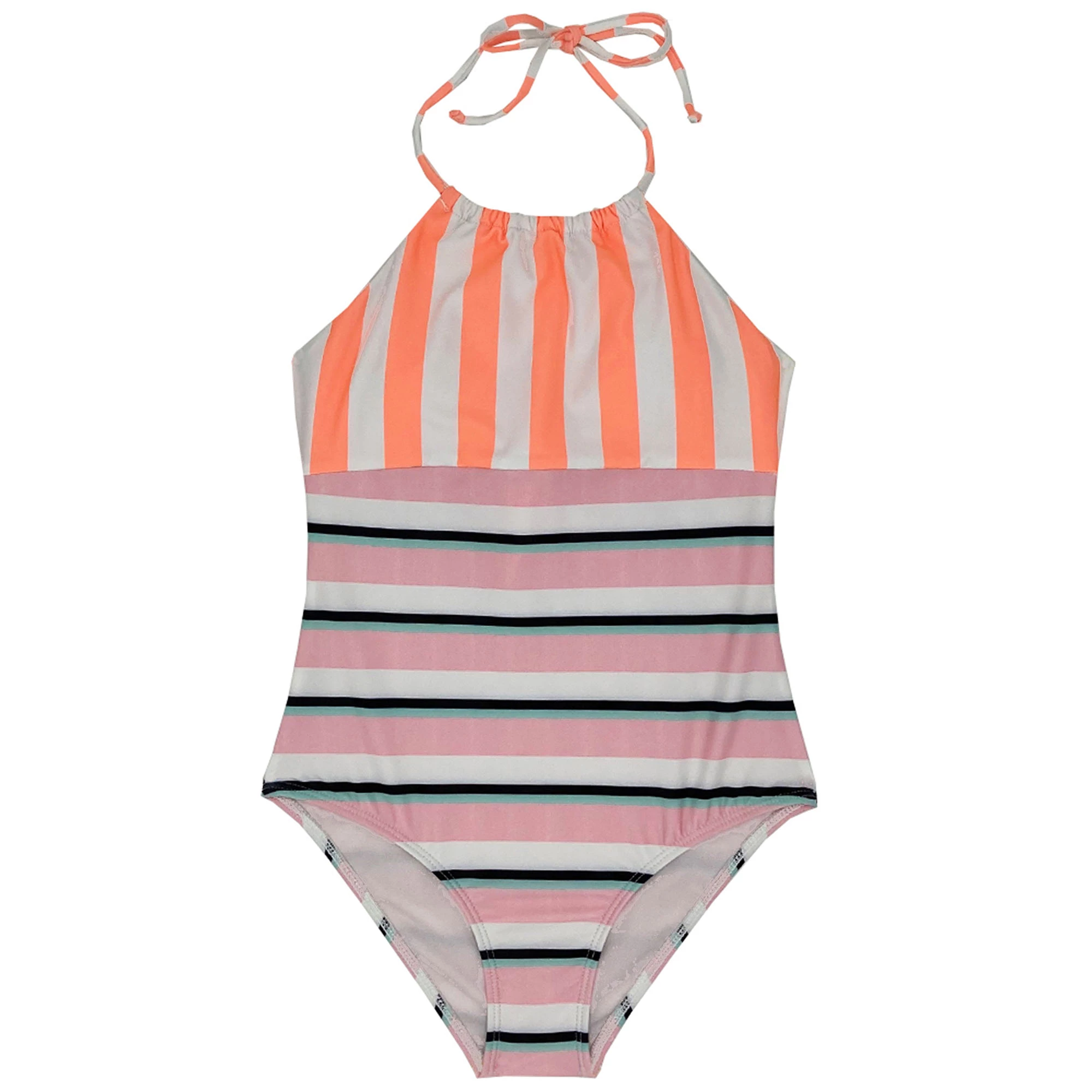 Beach Lingo Girl's Vibration Stripe High Neck One Piece Swimsuit 3 Beach Lingo Girl's Vibration Stripe High Neck One Piece Swimsuit